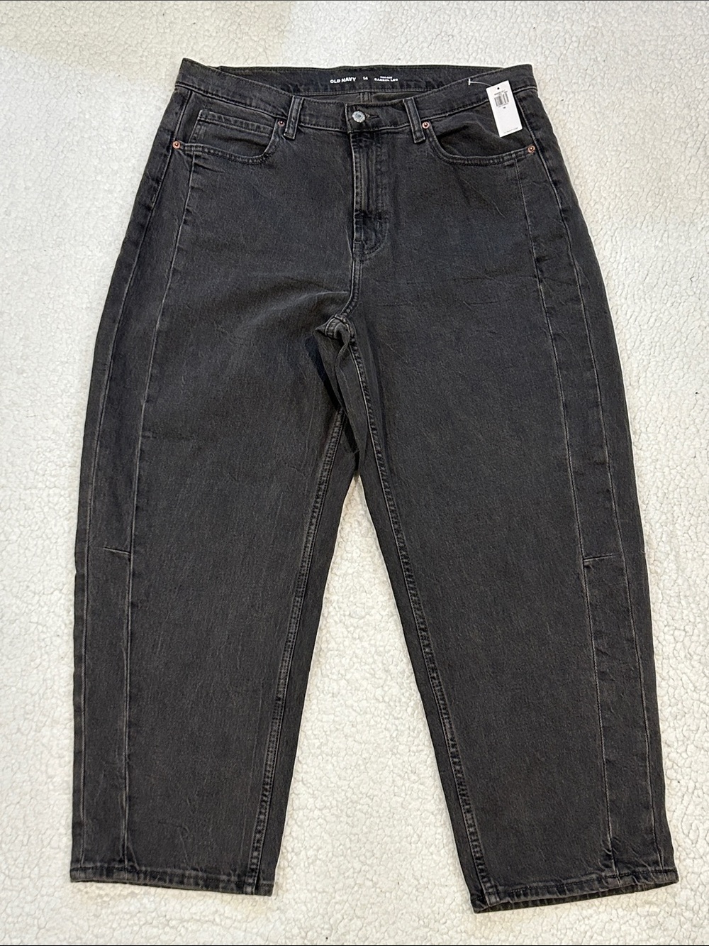 Old Navy High Waisted Baggy Barrel Leg Ankle Jeans size 14 Gray Wash